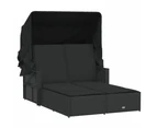 Double Sun Lounger with Canopy and Cushions Black Poly Rattan