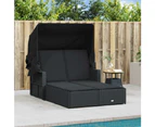 Double Sun Lounger with Canopy and Cushions Black Poly Rattan