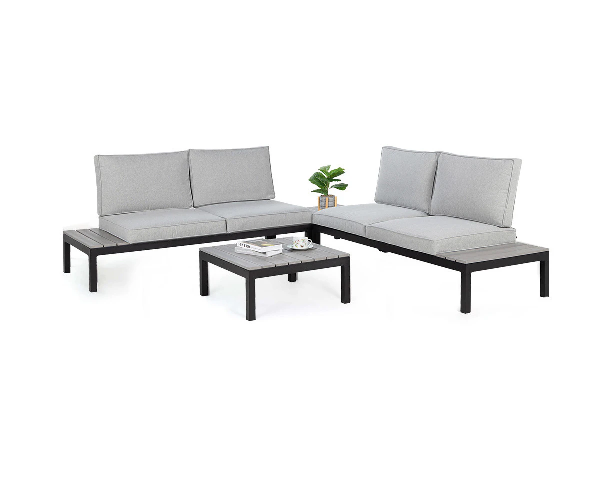 FORTIA 4 pc Outdoor Furniture Setting, 4 Seater Lounge, Chairs and Side Tables, for Outdoors Garden Patio