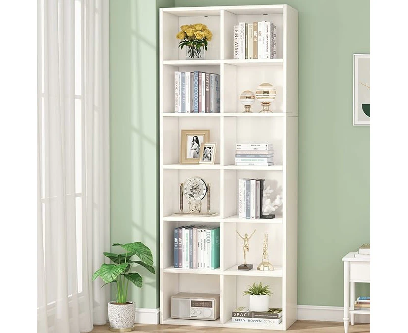 Tribesigns 71.65 Inch Tall Narrow Bookcase Bookshelf Modern Bookcase with 12 Cube Storage for Home Office White