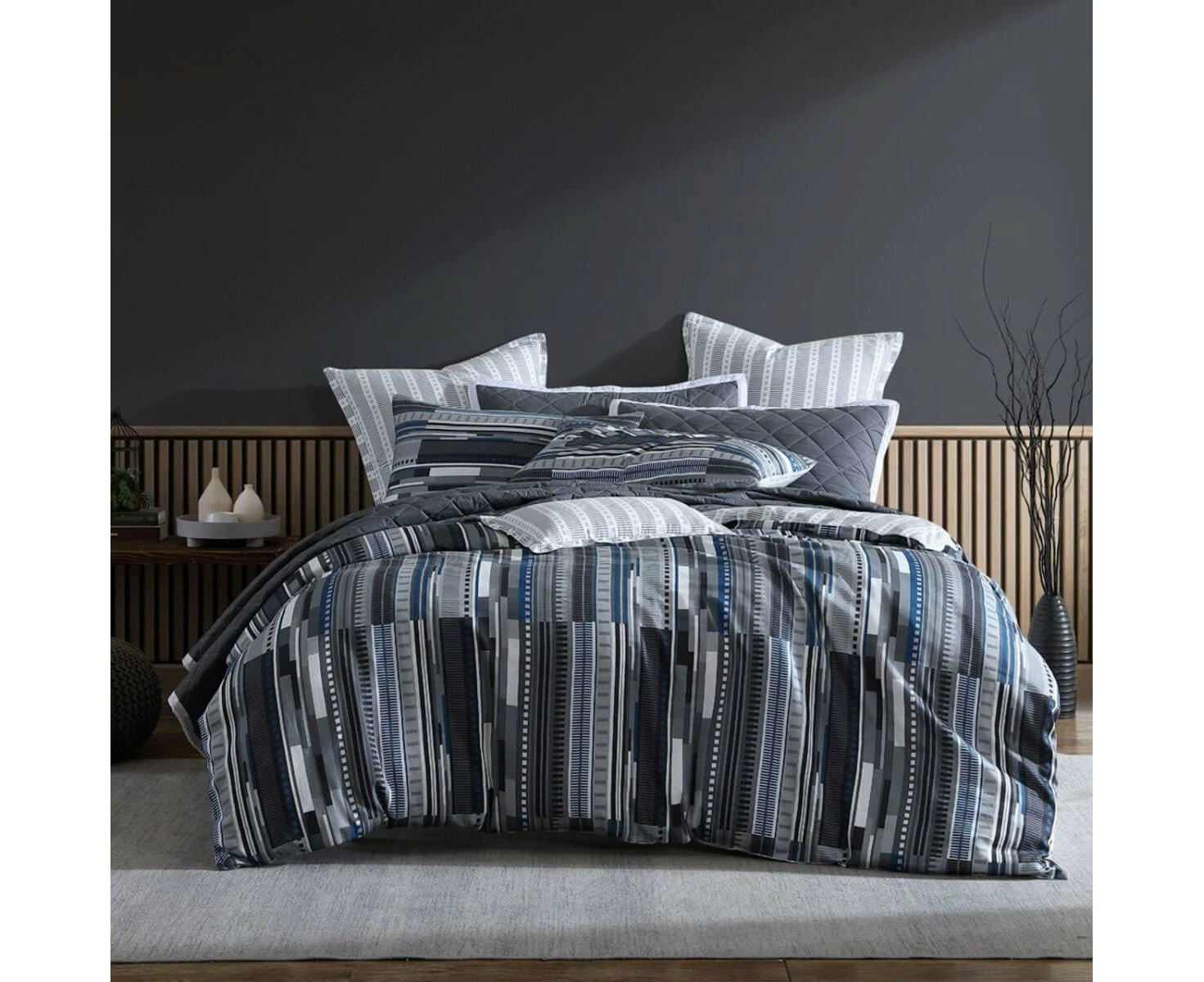 Logan & Mason Urban Stripe Quilt Cover Set Charcoal