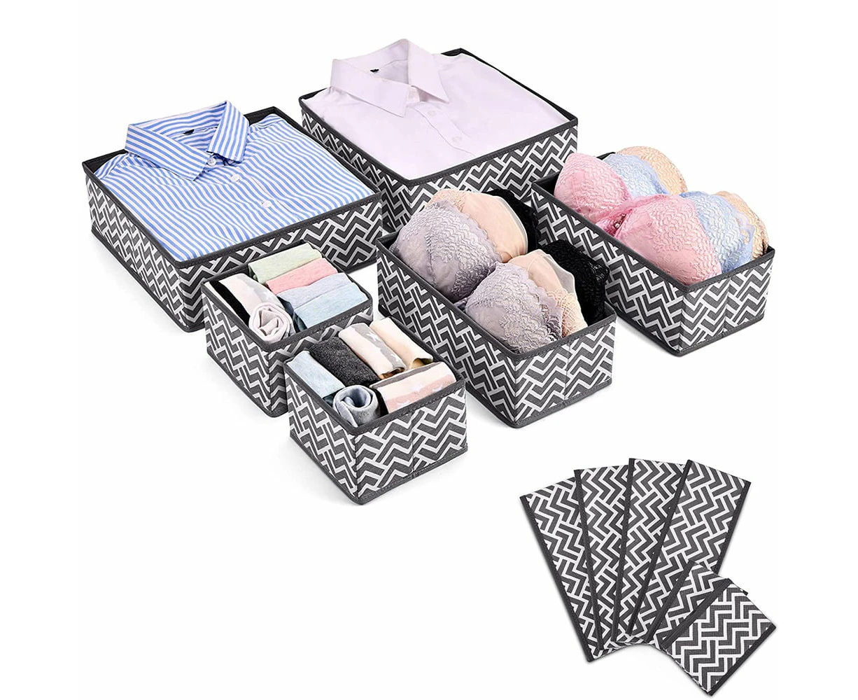 Set of 6 Dresser Drawer Organizers, Closet Storage Bins, Fabric Cubes for Storing Underwear, Bras, Socks, Ties, Scarves and Panties