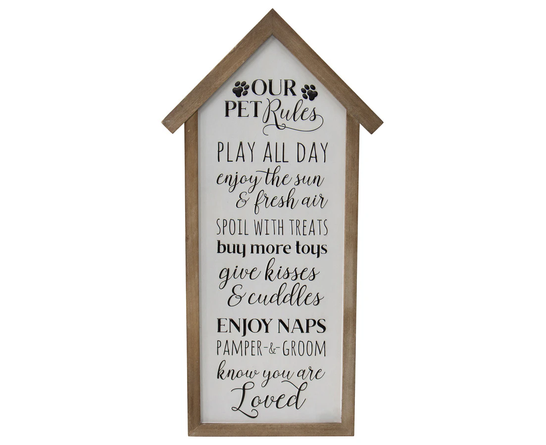 Willow & Silk Pet Room Plaque White Wooden 66cm 'Pet Rules' Sign Wall Art