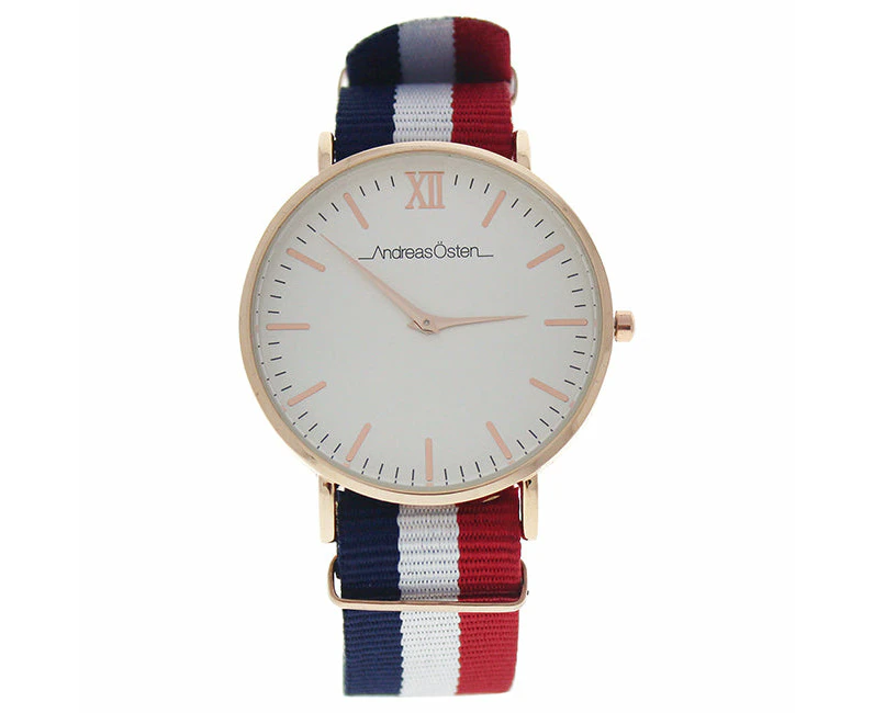 Andreas Osten AO-65 Somand - Rose Gold/Navy Blue-White-Red Nylon Strap Watch by Andreas Osten for Unisex - 1 Pc Watch