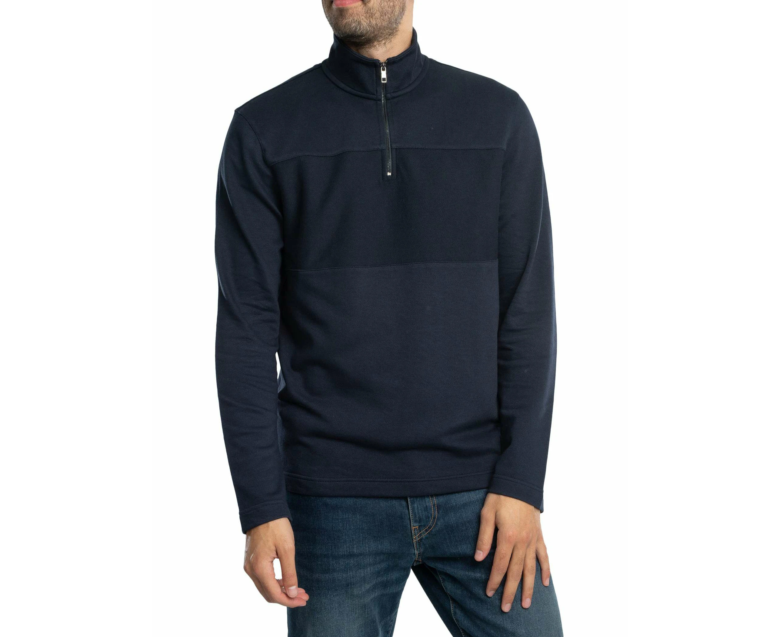 Ted Baker Men's Textured Panel Half Zip Sweatshirt - Blue