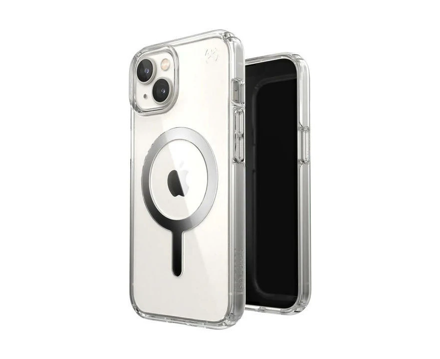 SPECK Apple iPhone 14 Perfect Clear + Magsafe Case Chrome - Clear/Silver (150061-3080), Up to 13-foot Drop Protection for Extreme Durability