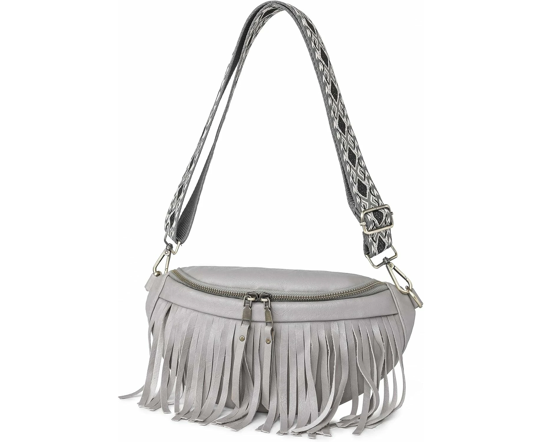 Women's faux leather shoulder bag with detachable tassel, retro style, luxury lightweight waist bag, Grey, Stylish design