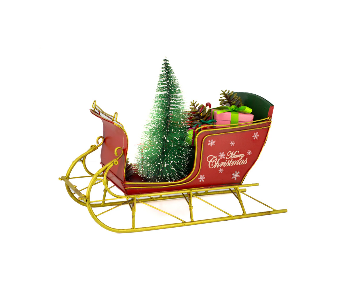 Boyle Metal Display Christmas Sled w/Tree Handmade Ornament Home Decor 30cm