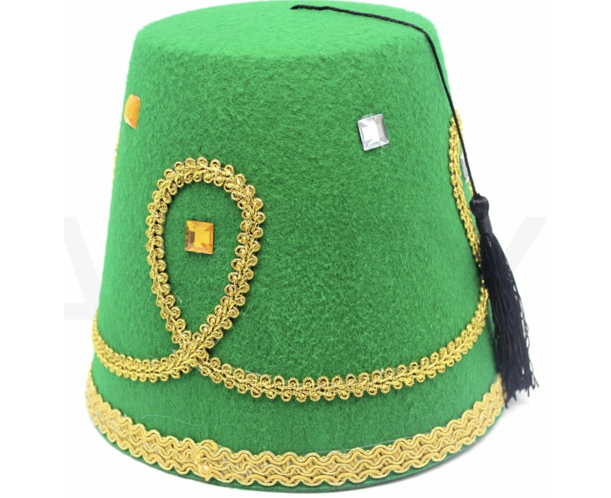 DELUXE TURKISH HAT Red Green Fez Tarboosh Dress Up Costume Party Moroccan - Green