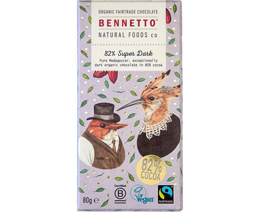 Bennetto Organic Dark Chocolate 82% Super Dark 12x80g