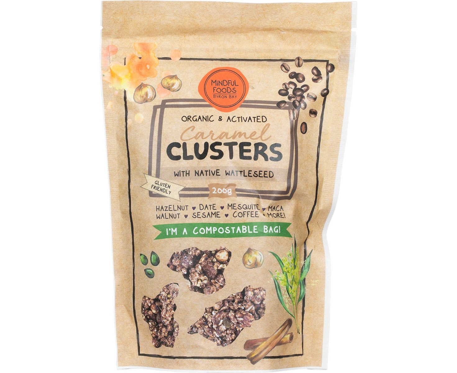 MINDFUL FOODS Caramel Clusters Native Wattle Seed Organic & Activated 200g