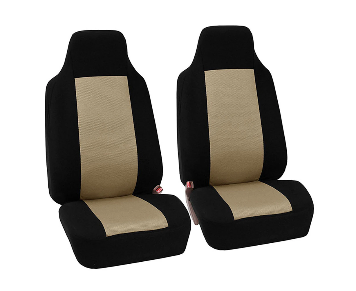 2pcs Car Seat Cover Full Set Highback Integrated Seatbelt(Beige Black )