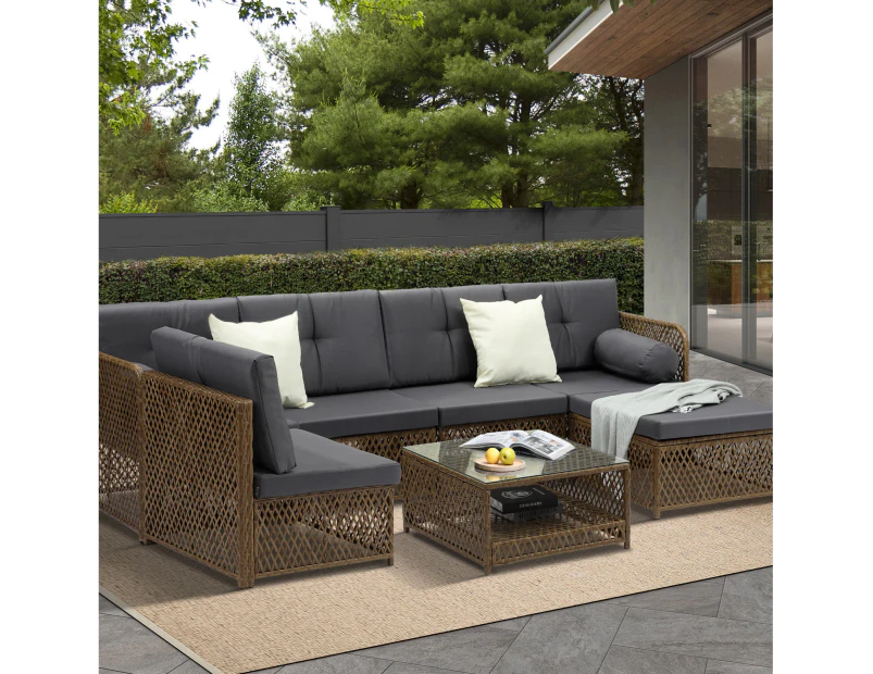 Livsip Outdoor Furniture Lounge Setting 6 Seater Wicker Sofa Set Patio Garden