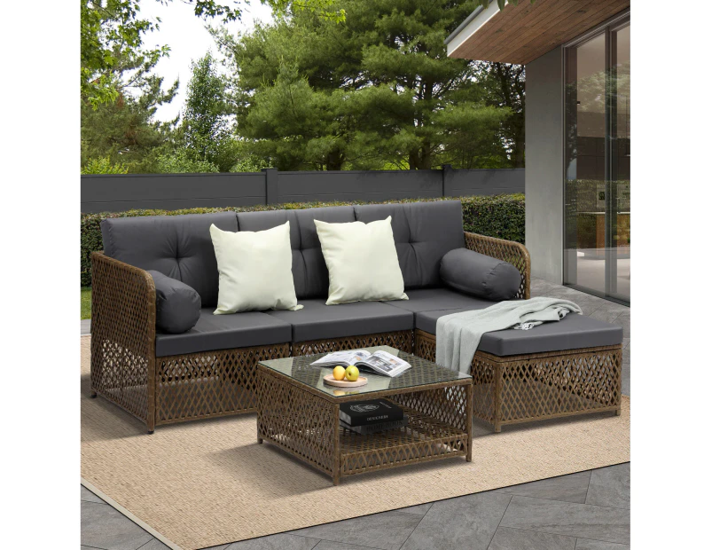 Livsip Outdoor Furniture Lounge Setting 4 Seater Wicker Sofa Set Patio Garden