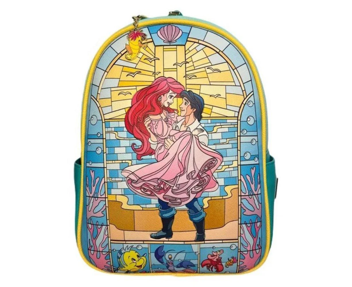 Loungefly Disney Princess Little Mermaid Stain Glass 12 inch Faux Leather Mini Backpack