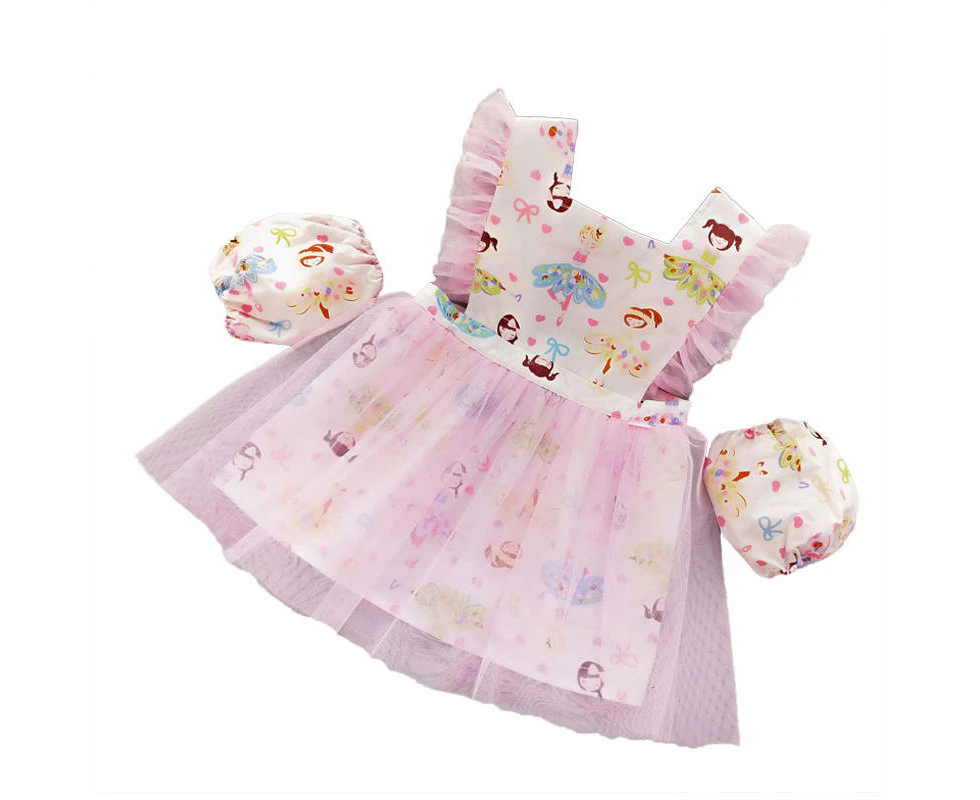 Madesmart Girls Princess Dress Apron with Sleeves Covers for Cooking Painting-Pink Fairy