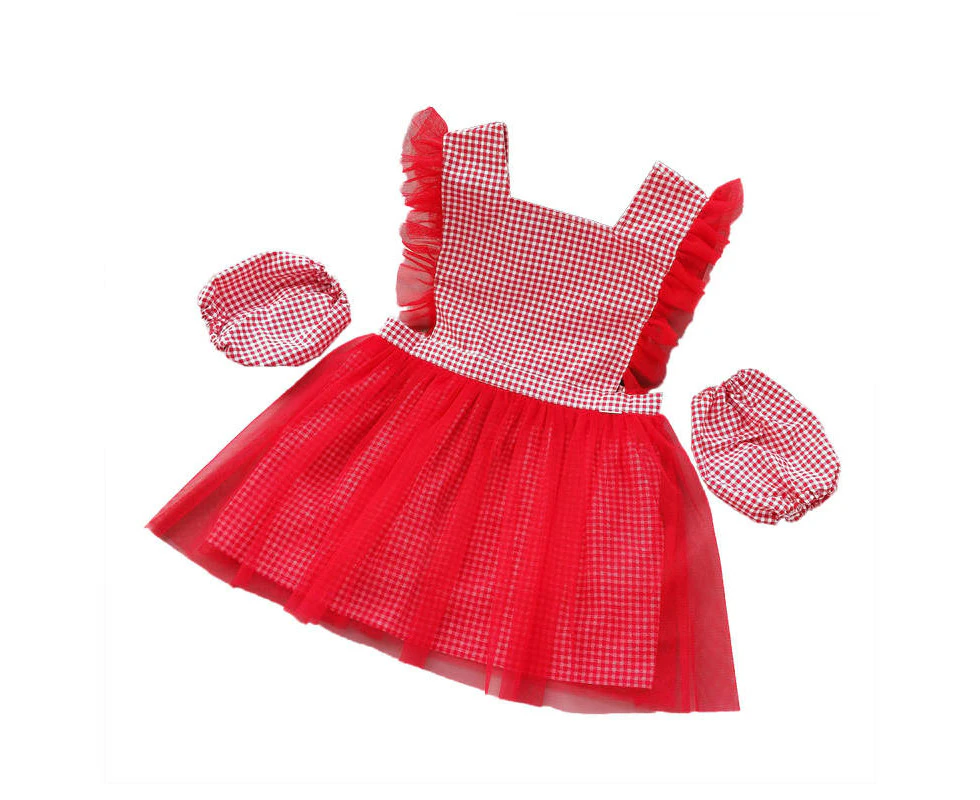 Madesmart Girls Princess Dress Apron with Sleeves Covers for Cooking Painting-Red Plaid