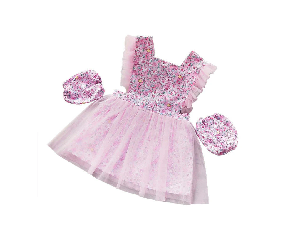 Madesmart Girls Princess Dress Apron with Sleeves Covers for Cooking Painting-Pink Flower