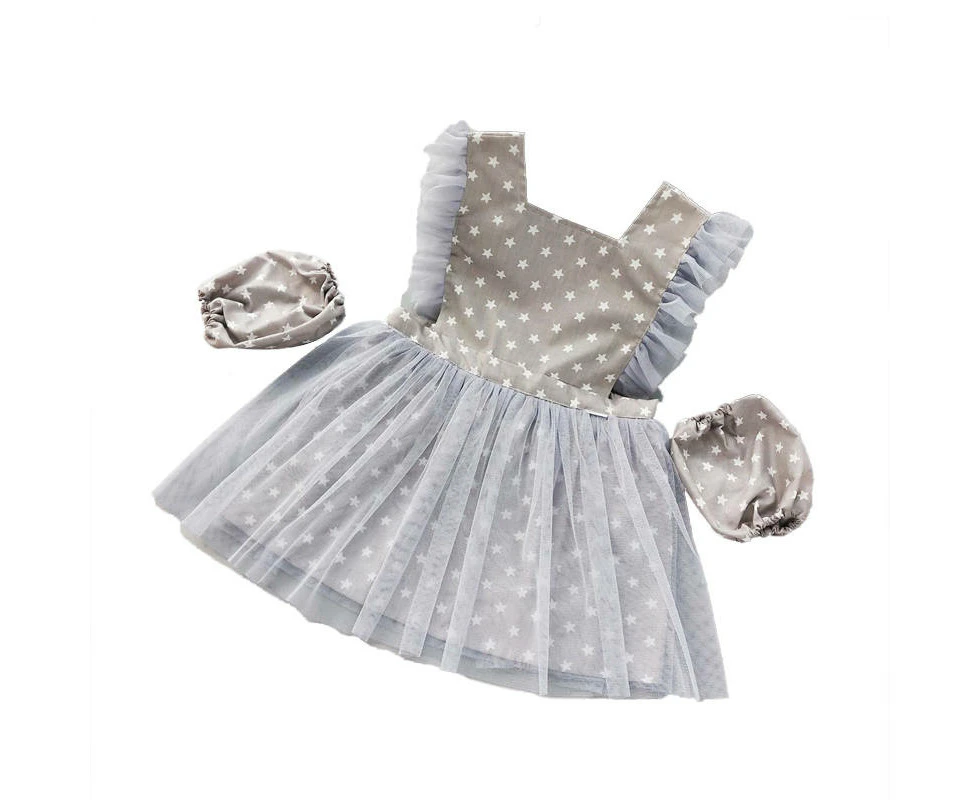 Madesmart Girls Princess Dress Apron with Sleeves Covers for Cooking Painting-Grey Star