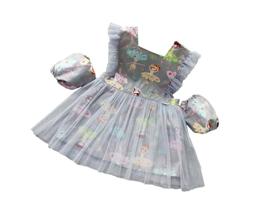 Madesmart Girls Princess Dress Apron with Sleeves Covers for Cooking Painting-Grey Fairy