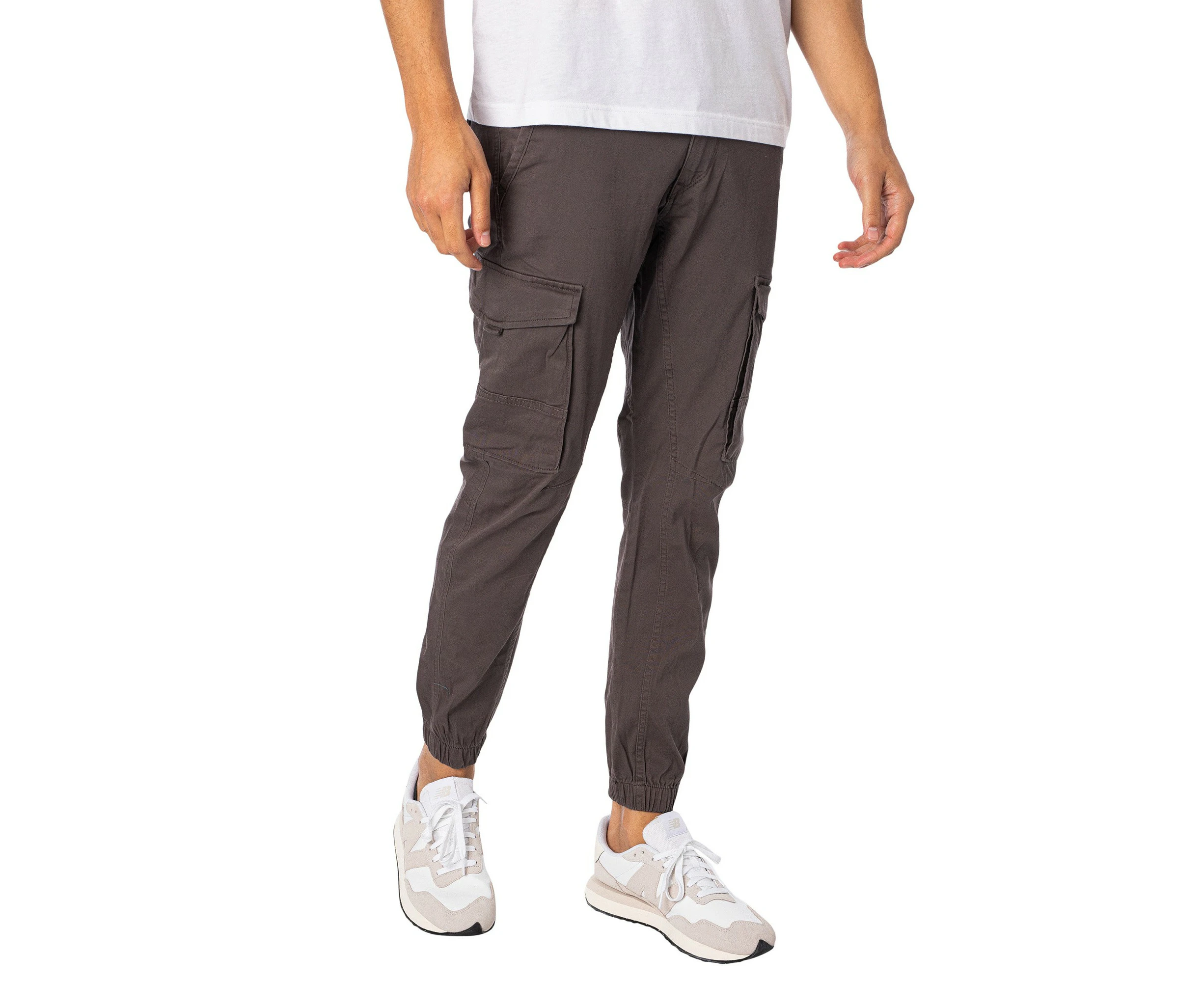 Jack and Jones Mens Slim Stretch Cuffed Cargo Pants Trousers Bottoms Classic Zip - Asphalt