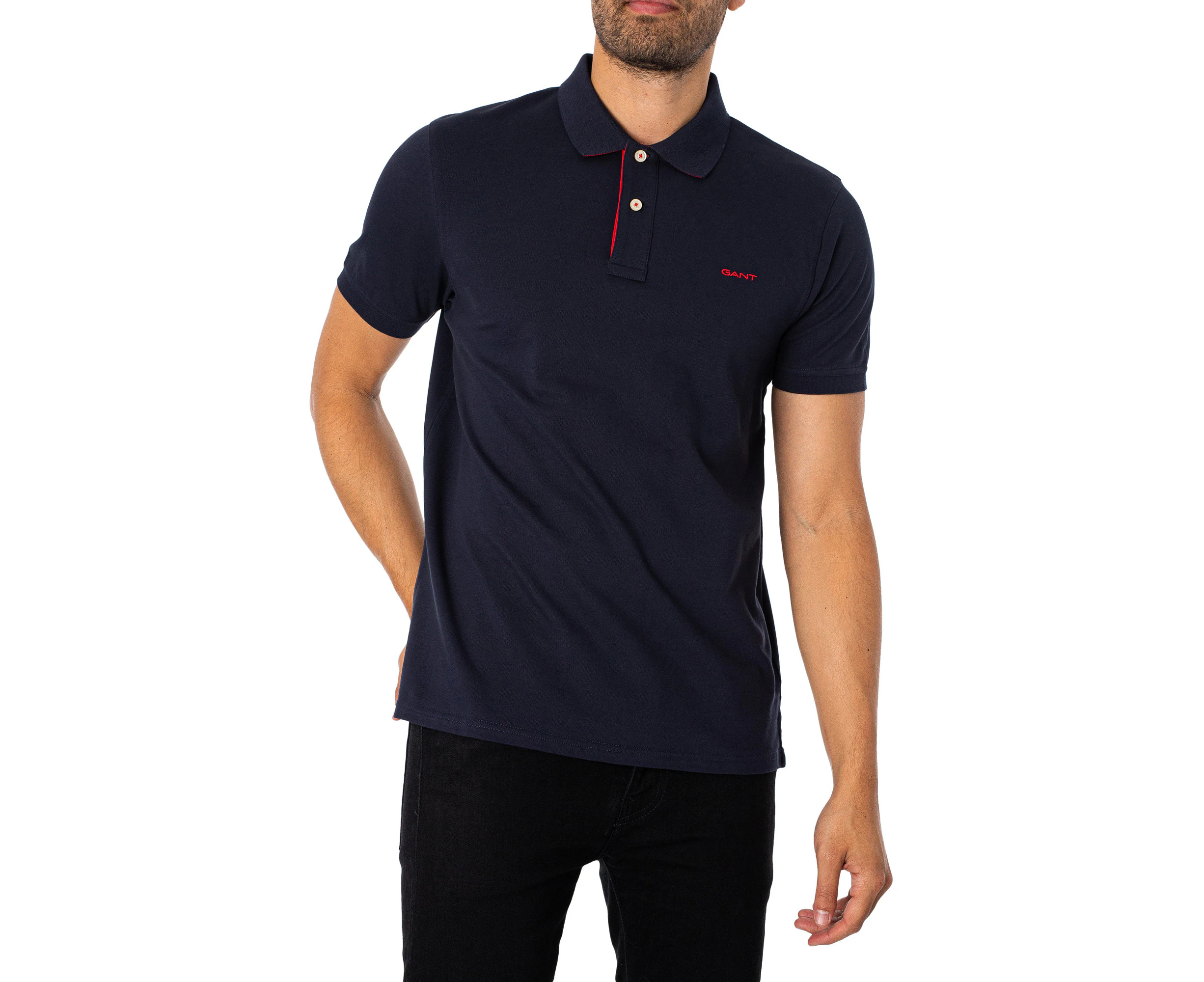 GANT Men's Regular Contrast Pique Polo Shirt - Blue