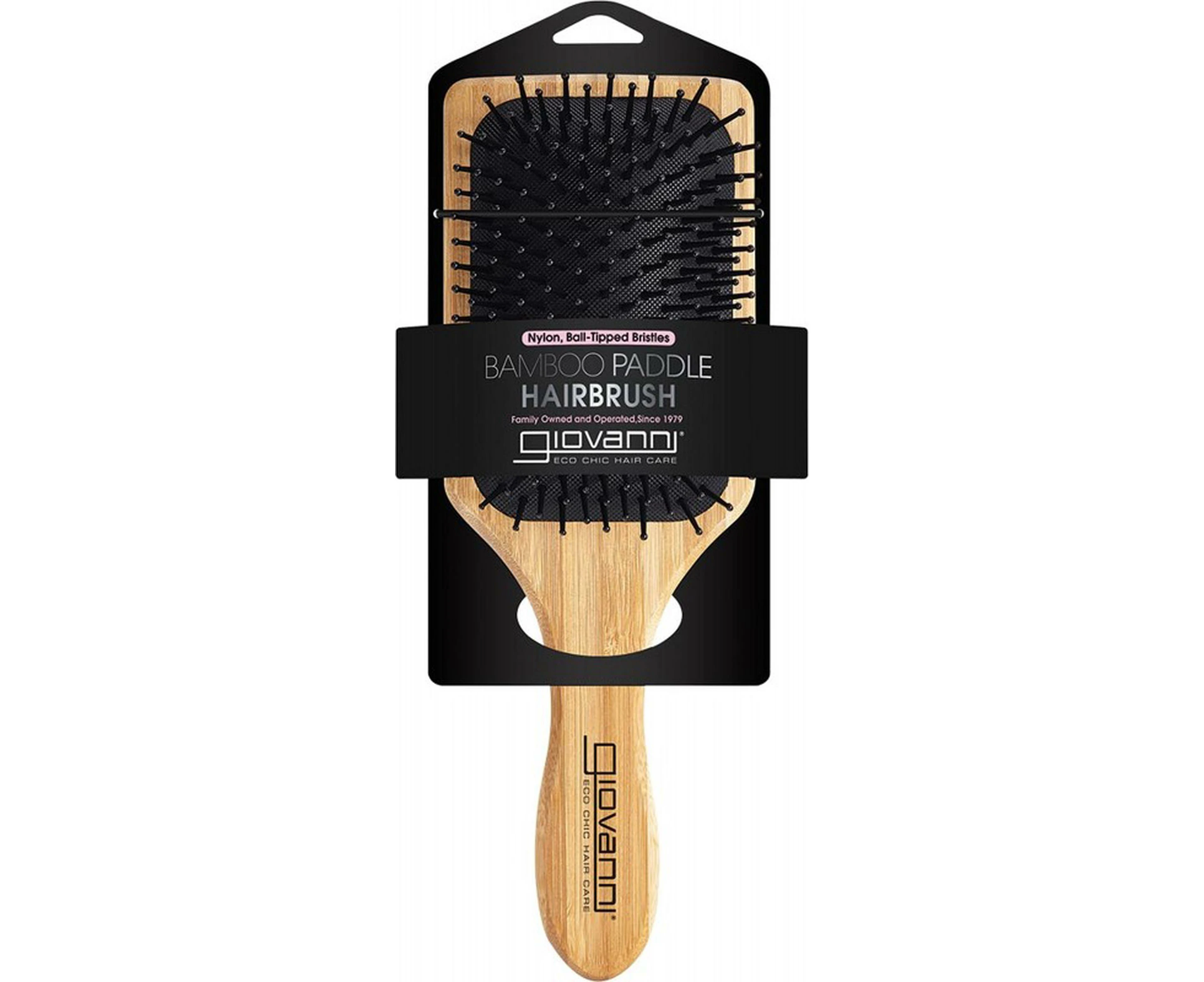 Bamboo Hair Brush Paddle Nylon Ball-Tipped Bristles