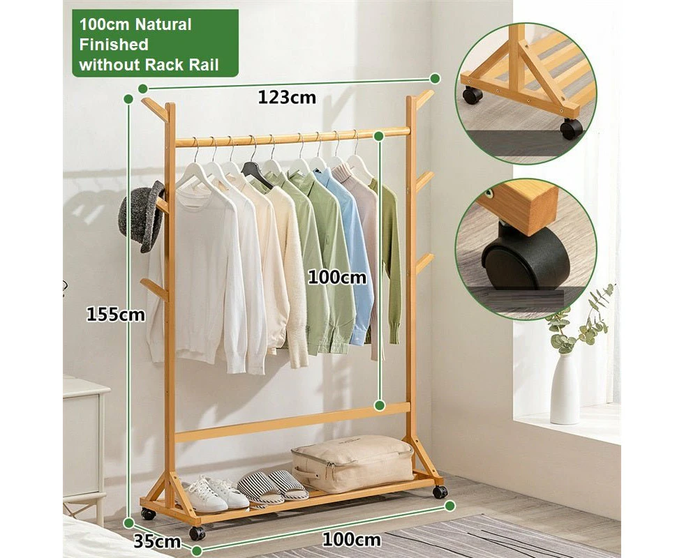 6 Hook No Rack Rail Natural Finished Portable Coat Stand Rack Rail Clothes Hat Garment Hanger Hook with Shelf Bamboo