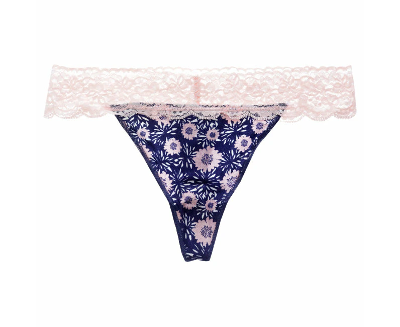 Bamboo Lace Thong - Navy Floral by Cariloha for Women - 1 Pc Underwear (S)