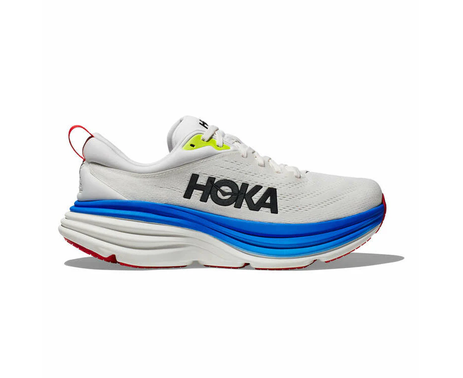 HOKA Mens Bondi 8 Running Shoes - White/Blue