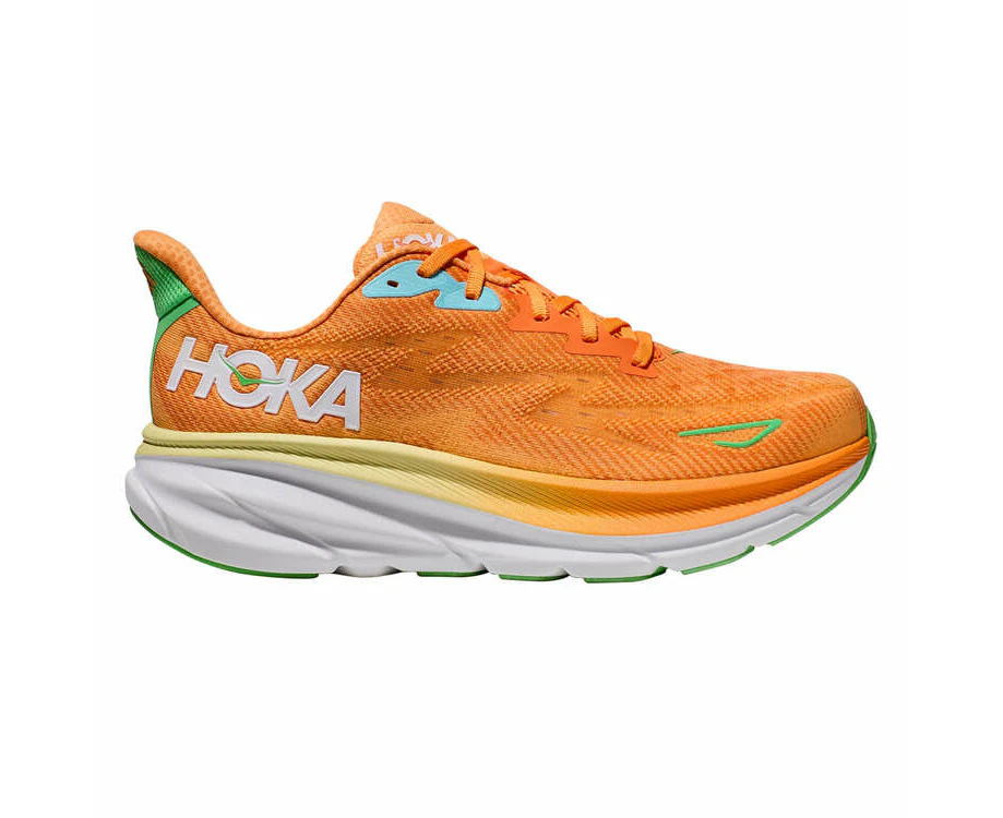 HOKA Mens Clifton 9 Running Shoes - Orange/White