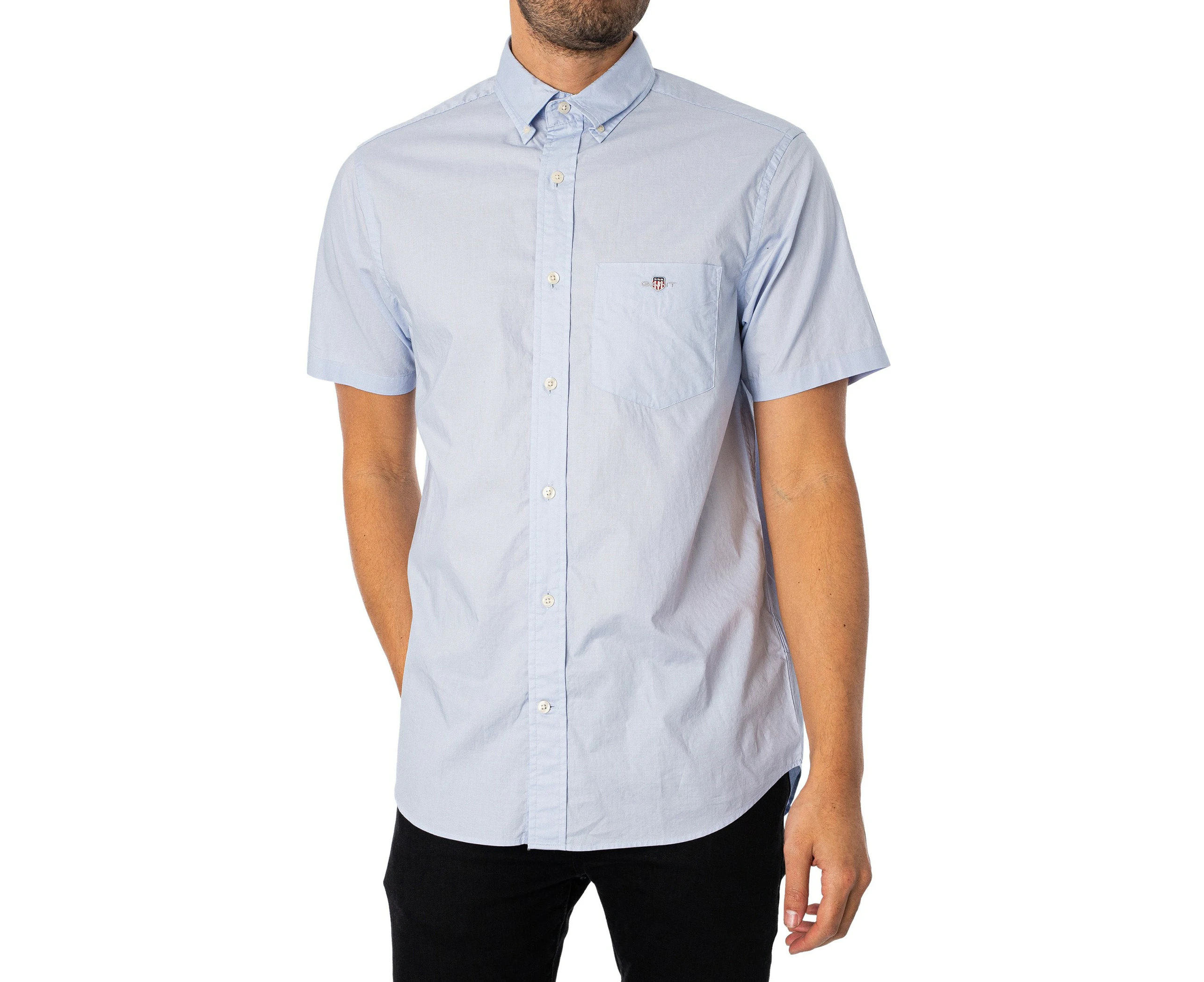 GANT Men's Regular Poplin Short Sleeved Shirt - Blue