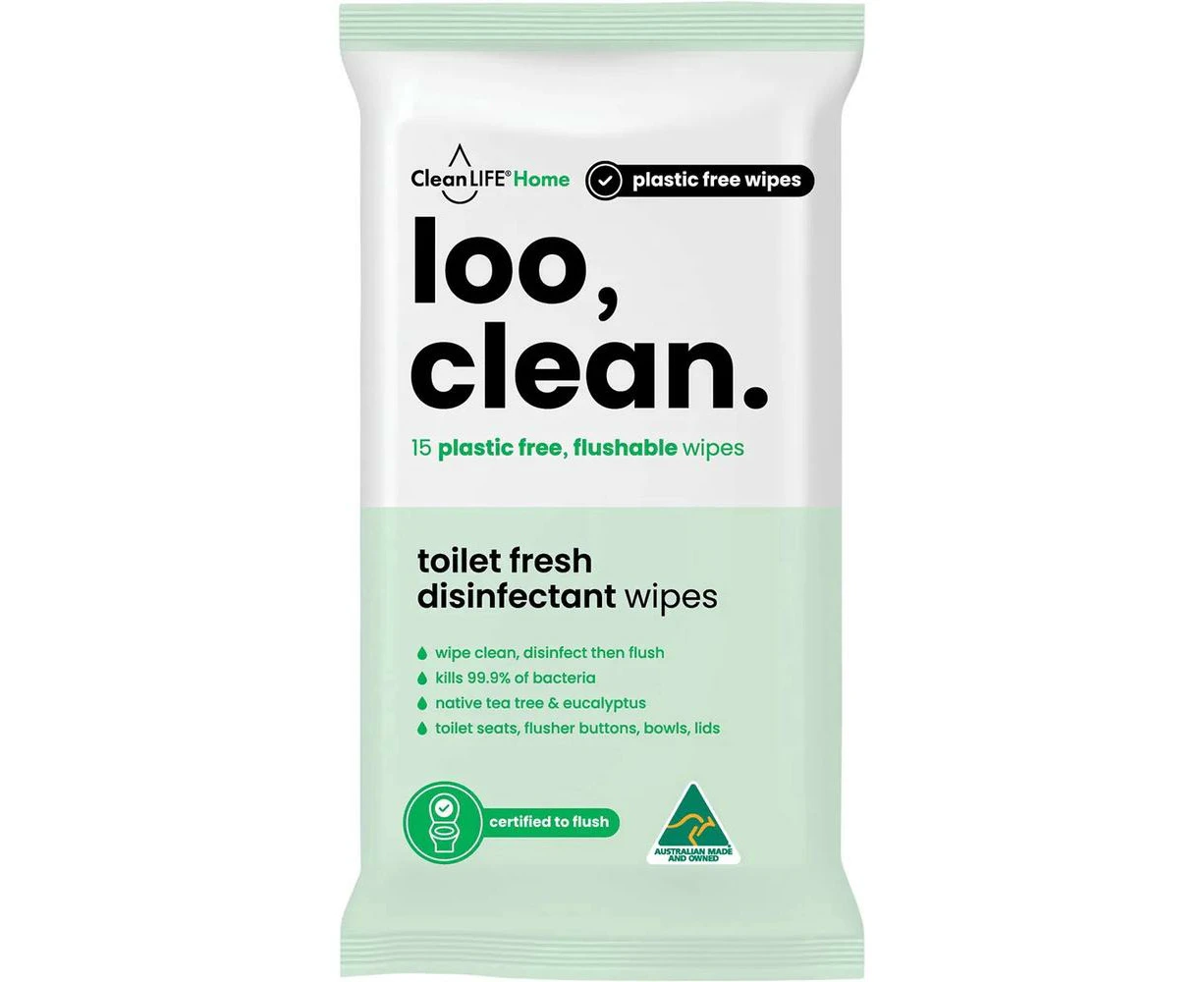 Flushable Plastic Free Wipes Loo Clean, 15 Pack