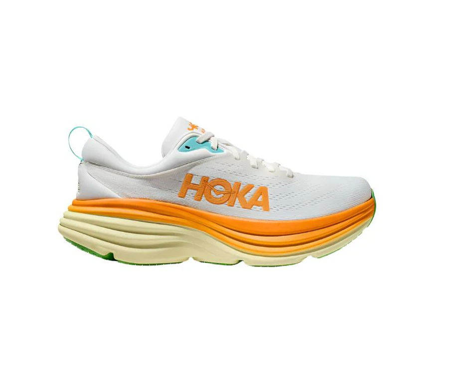 HOKA Mens Bondi 8 Running Shoes - White/Orange