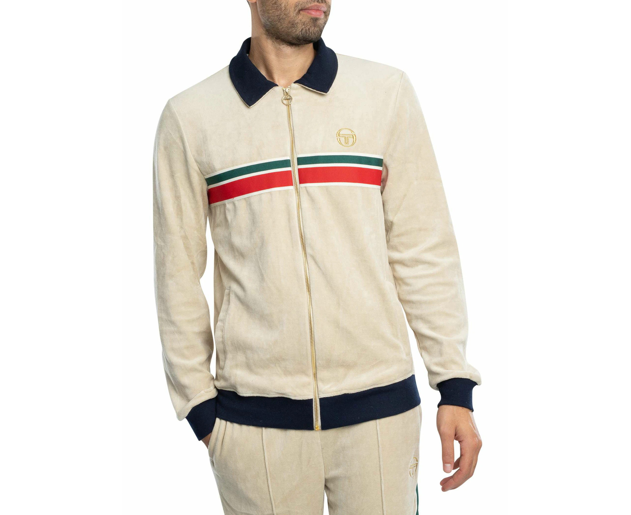 Sergio Tacchini Men's Spencer Velour Track Top Jacket - Beige