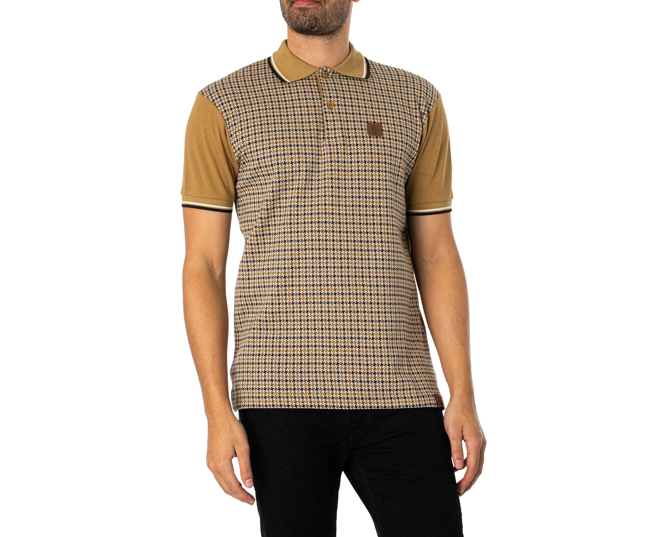 Trojan Men's Jacquard Houndstooth Panel Polo Shirt - Beige