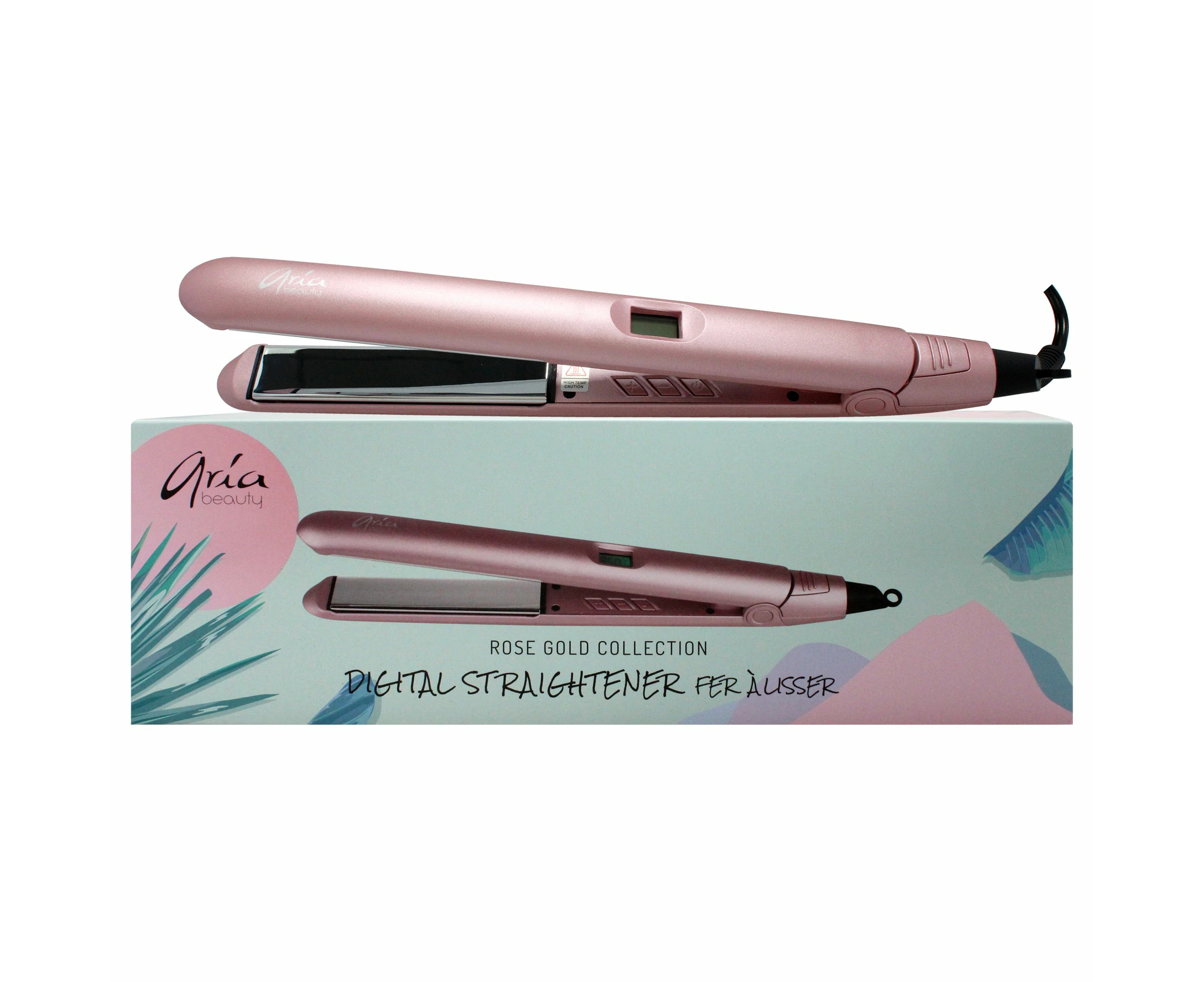 Digital Hair Straightener - Rose Gold by Aria Beauty for Women - 1 Inch Flat Iron