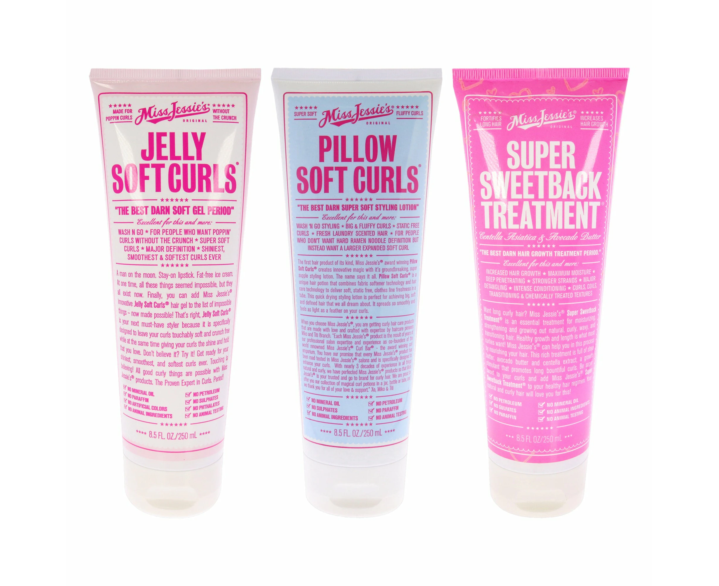 Miss Jessies Jelly Soft Curl With Pillow Soft Curls and Super Sweetback Treatment Kit by Miss Jessies for Unisex - 3 Pc Kit 8.5oz Gel, 8.5oz Lotion, 8.5...