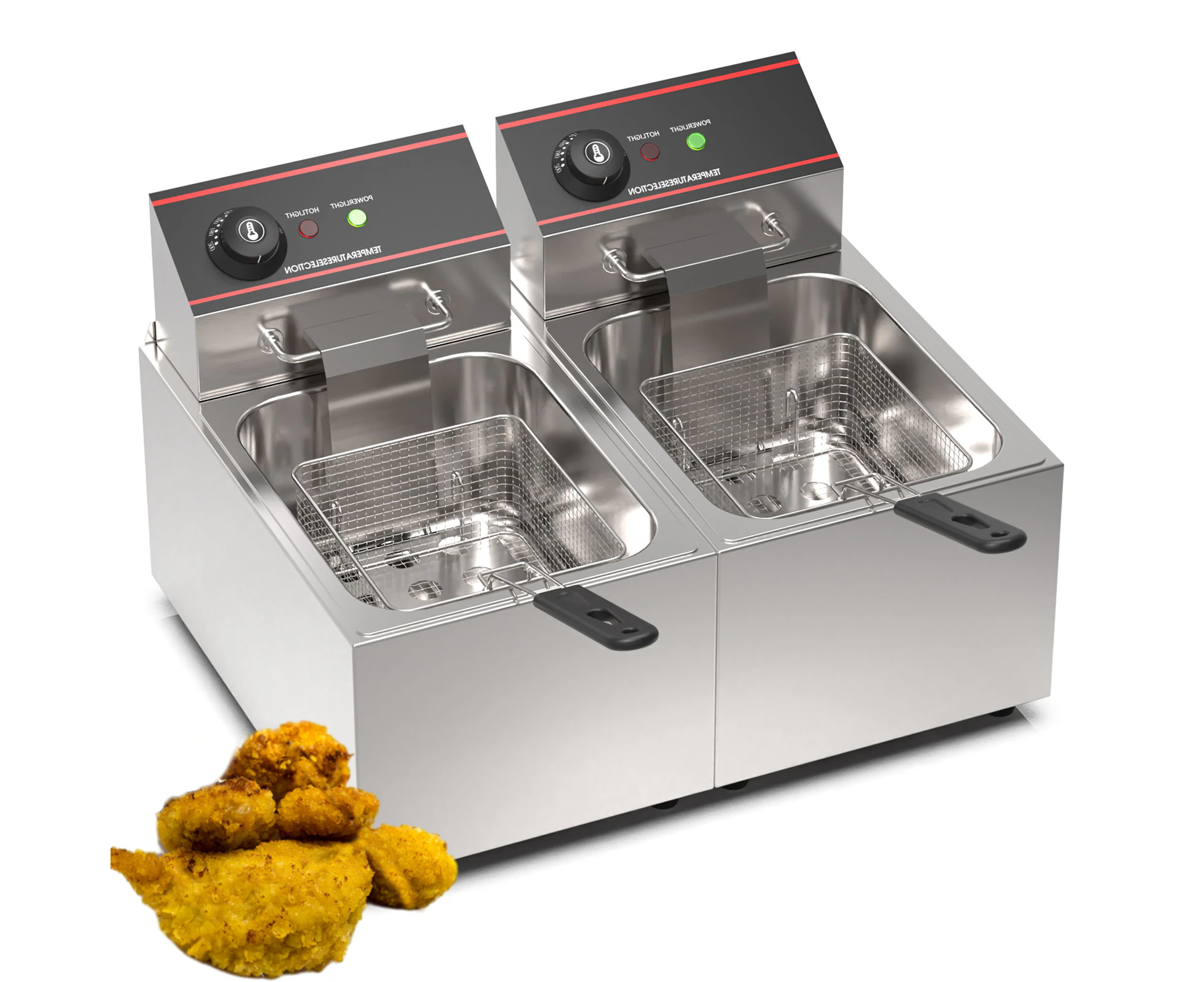 YOPOWER 16L Commercial Electric Double Deep Fryer Stainless Steel Chip Chicken Cooker