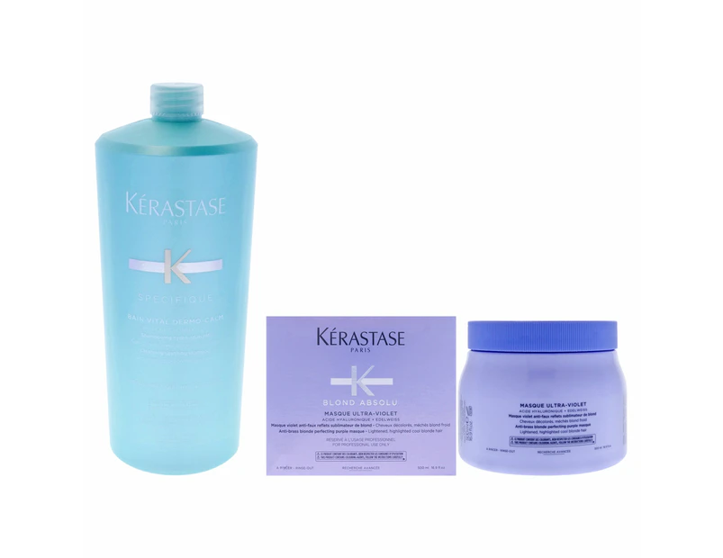 Kerastase Specifique Bain Vital Dermo-Calm Shampoo and Blonde Absolu Ultra Violet Masque Kit by Kerastase for Unisex - 2 Pc Kit 34oz Shampoo, 16.9oz Mas...