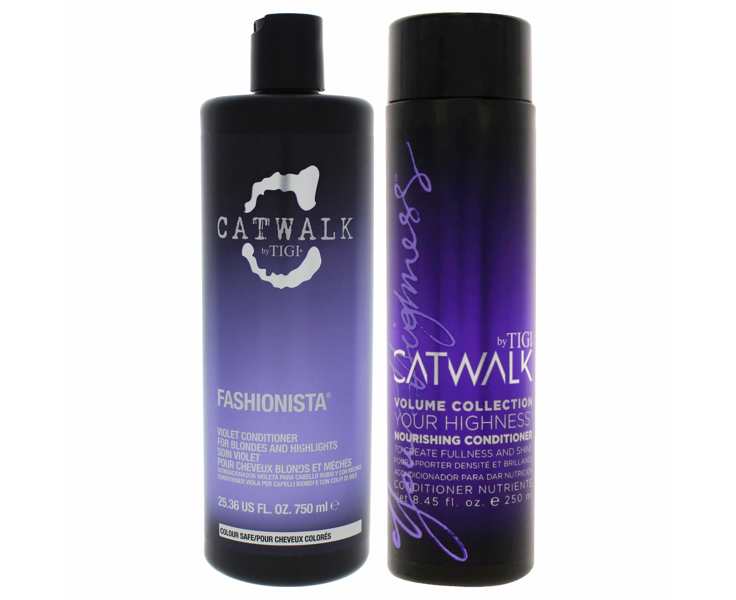 Catwalk Kit by TIGI for Unisex - 2 Pc Kit 25.36oz Catwalk Fashionista Violet Conditioner, 8.45oz Catwalk Your Highness Nourishing Conditioner