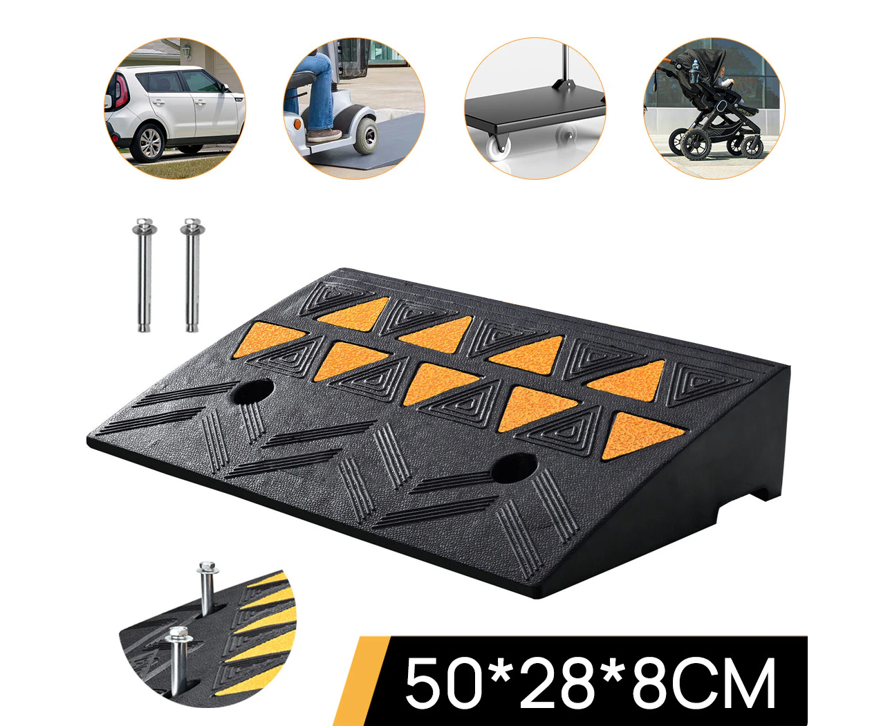 Heavy Duty Rubber Curb Ramp Driveway Ramp for Curb 50x28x8cm 15 tons Capacity