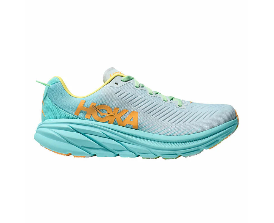 HOKA Mens  Rincon 3 Running Shoes - White/Aqua