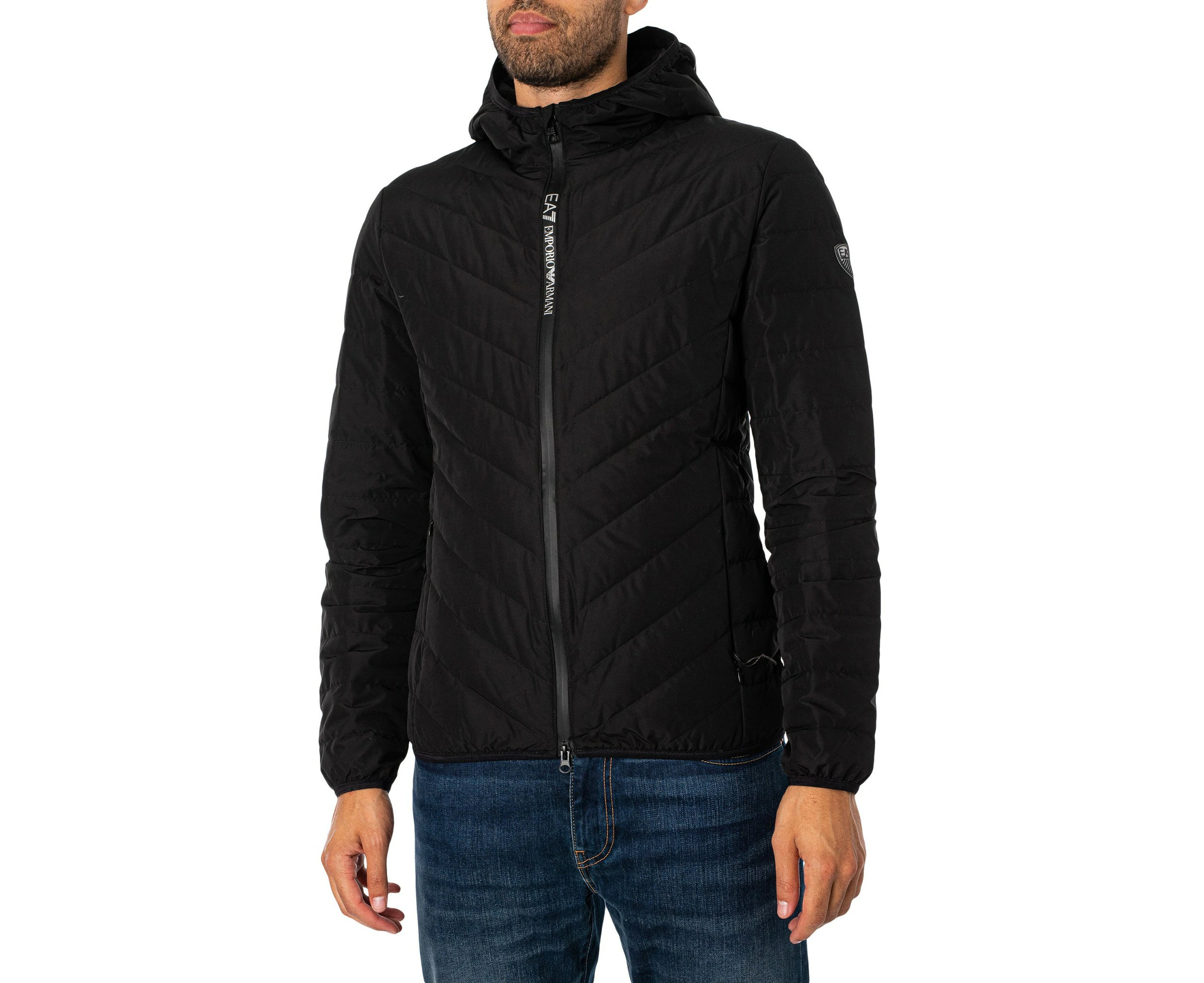 EA7 Men's Logo Zip Down Jacket - Black