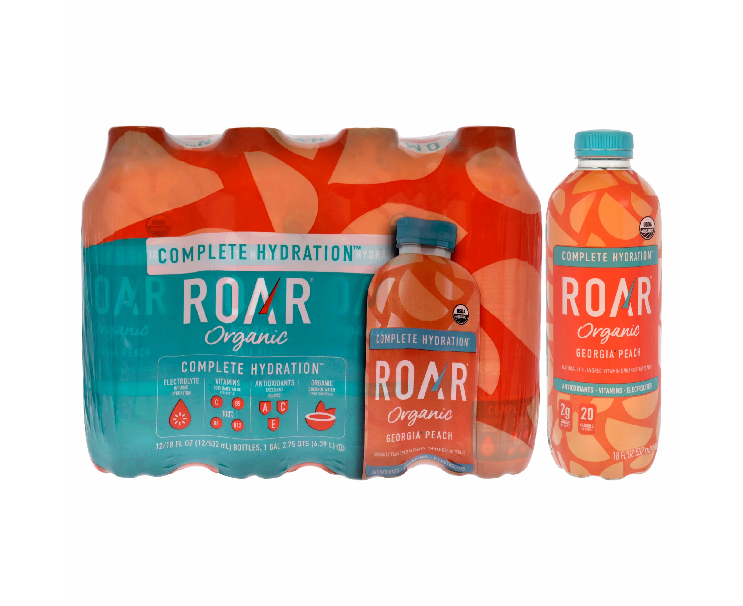 Complete Hydration Organic - Georgia Peach by Roar for Unisex - 12 x 18 oz Electrolytes