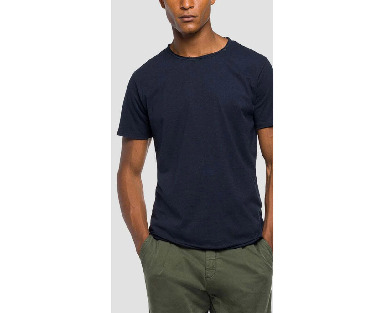 Replay Mens Basic Tee Shirt Jersey Raw Cut T-Shirt Blue