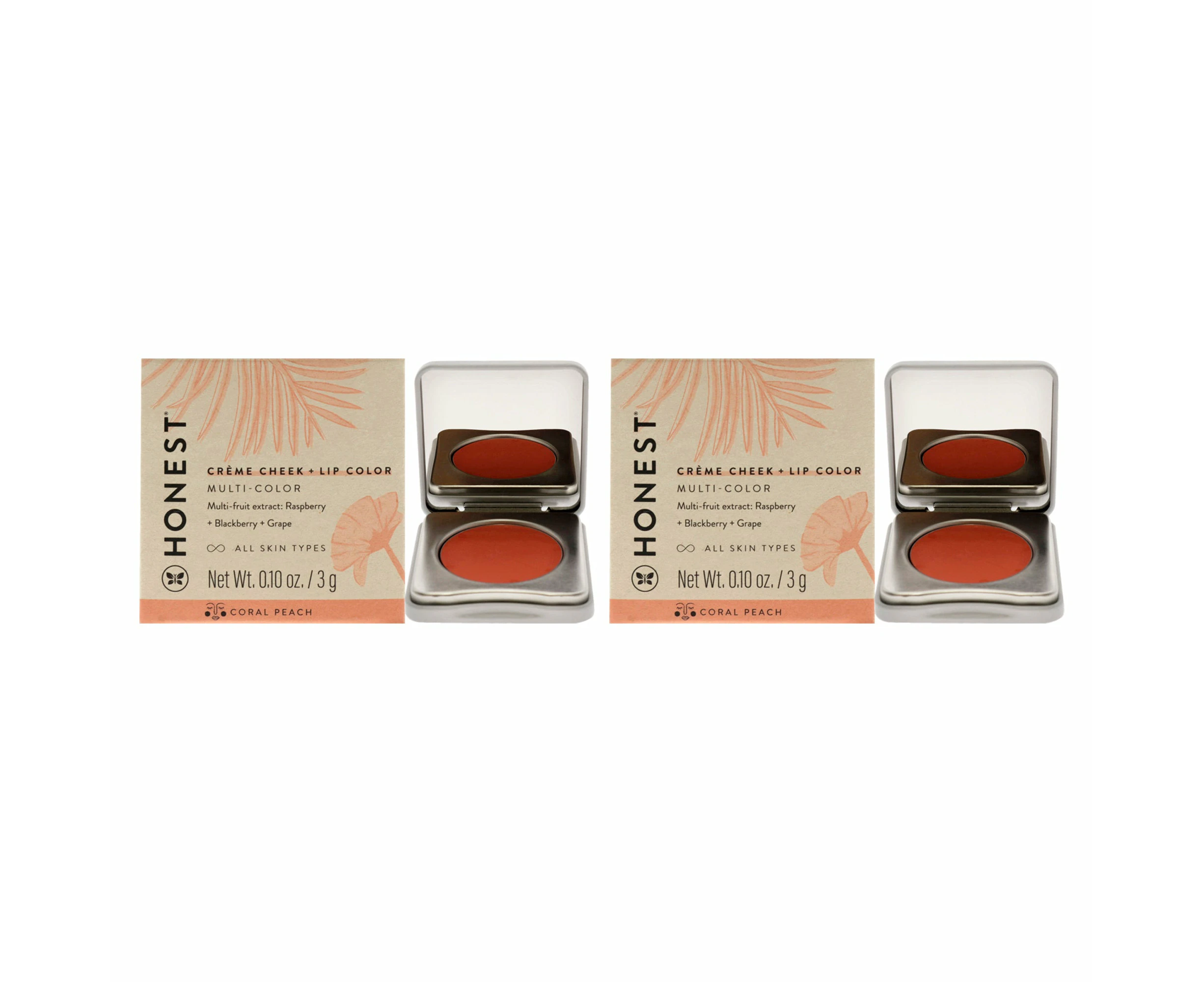 Creme Cheek Blush Plus Lip Color - Coral Peach by Honest for Women - 0.10 oz Makeup - Pack of 2