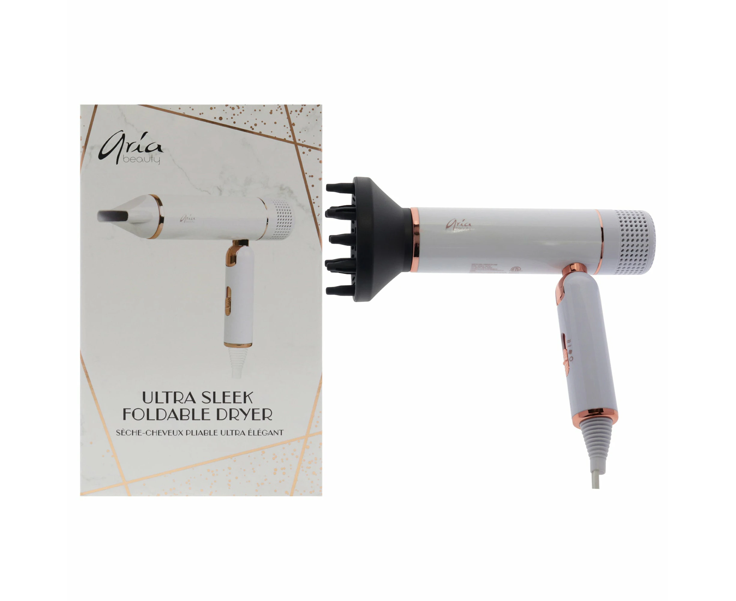 Ultra Sleek Foldable Hair Dryer - White by Aria Beauty for Women - 1 Pc Hair Dryer