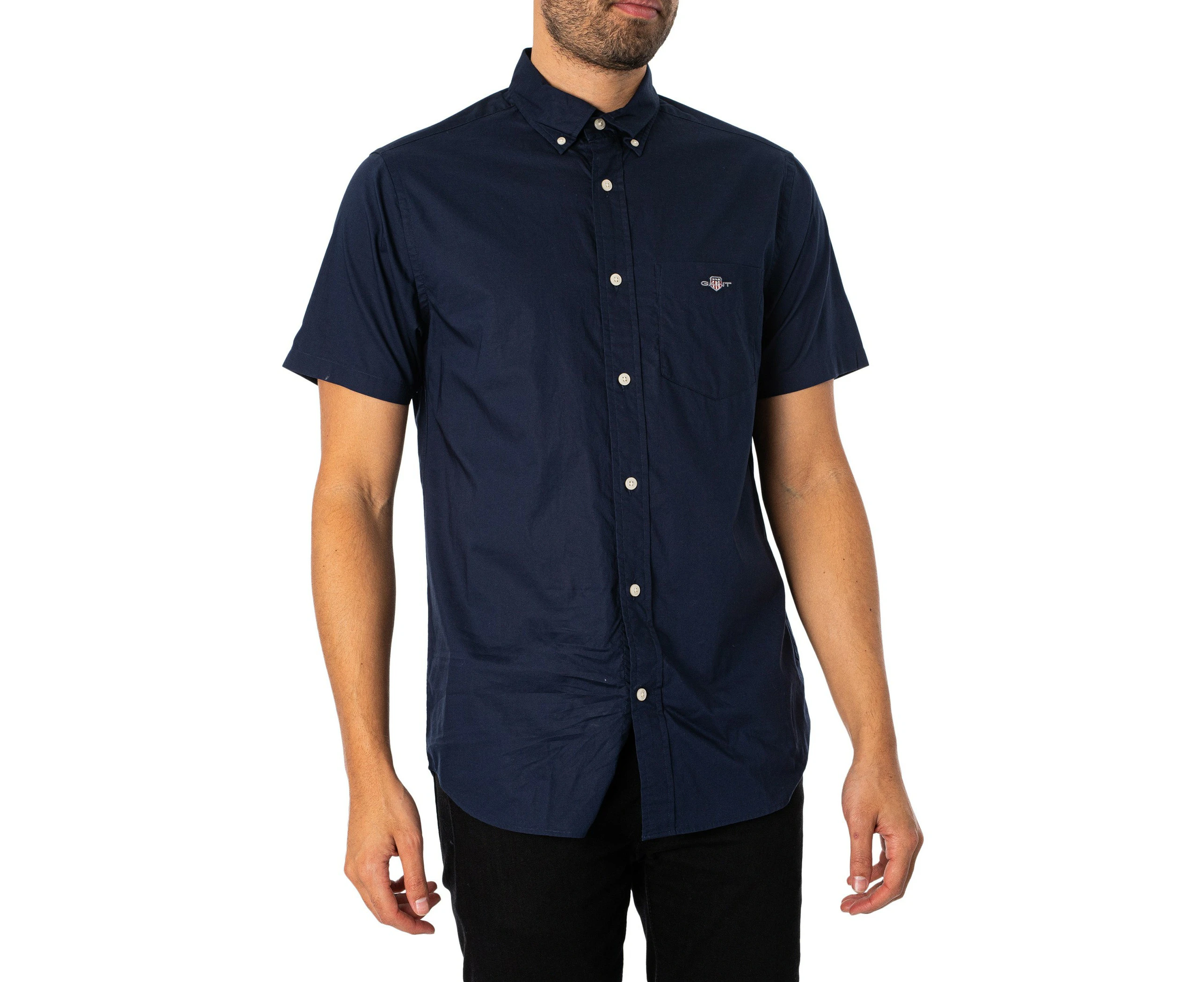 GANT Men's Regular Poplin Short Sleeved Shirt - Blue