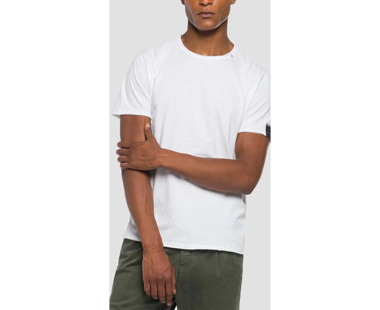 Replay Mens Basic Tee Shirt Jersey Raw Cut T-Shirt White